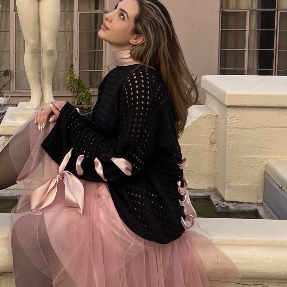 Beautiful custom made black coquette bow sweater